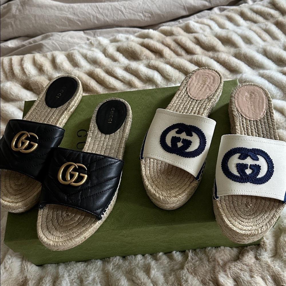 Two pair of Gucci slides